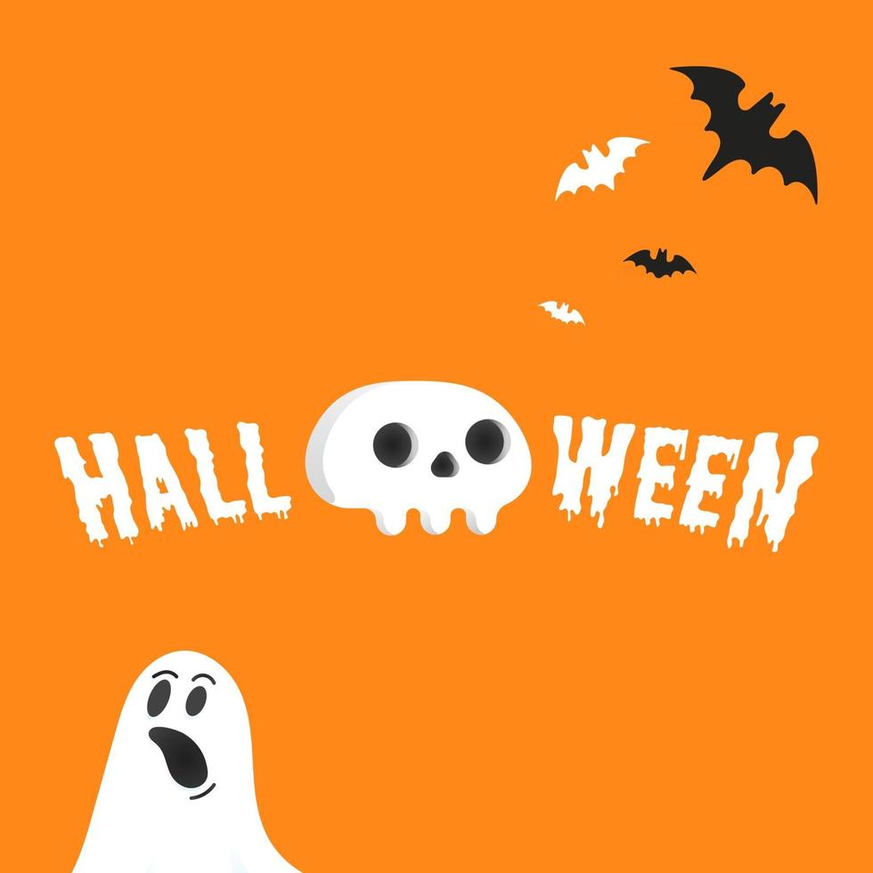 happy halloween tekst ansichtkaart banner met spook eng gezicht vector