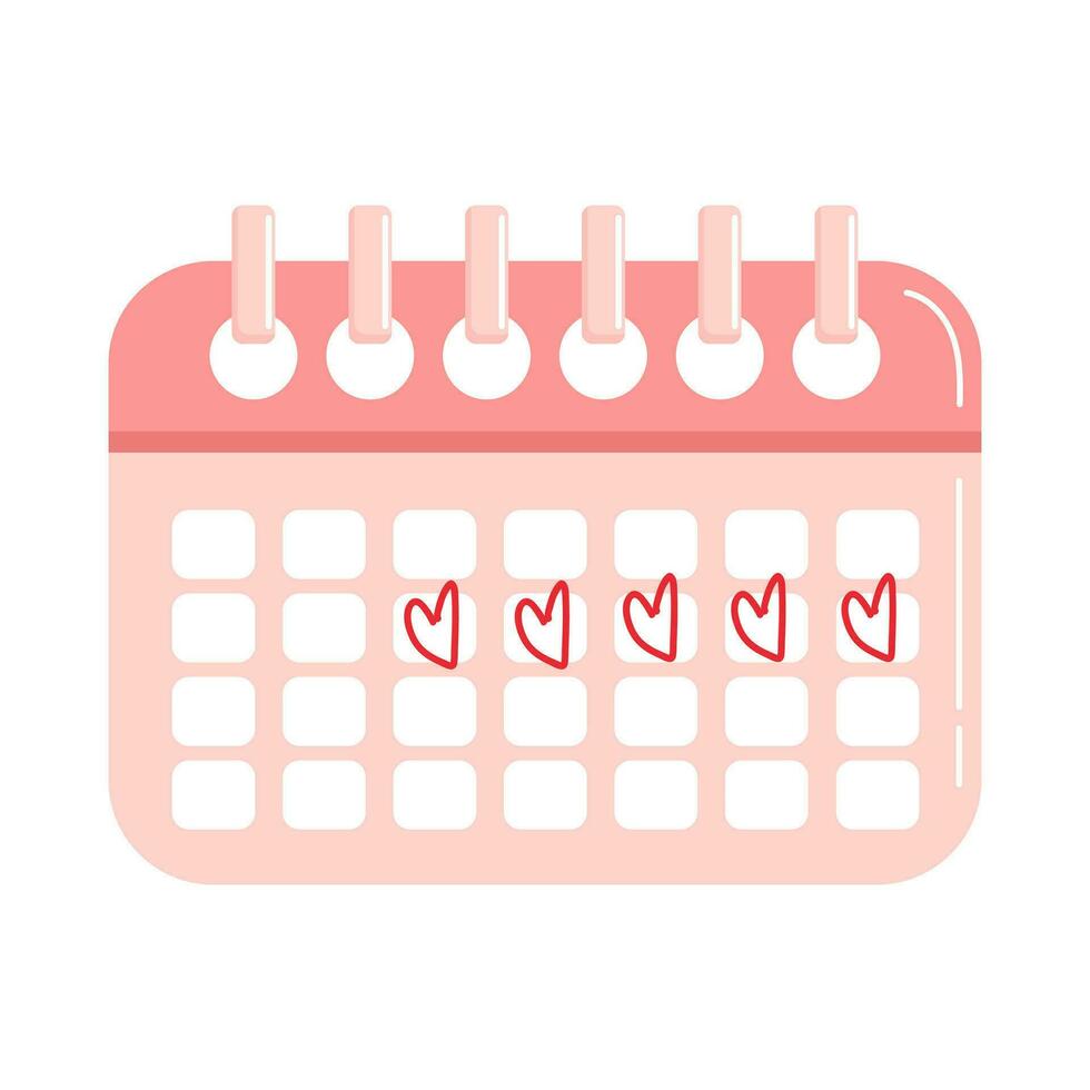 roze menstruatie- kalender met harten in tekenfilm stijl. Dames Gezondheid. kalender voor menstruatie controle en zwangerschap planning. periode schema met gemarkeerd dagen. fiets en pms volger. vector