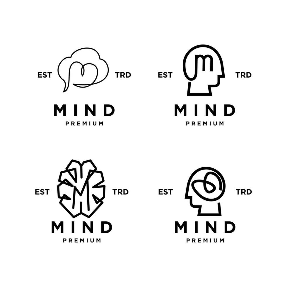hersenen geest m brief logo icoon ontwerp illustratie vector