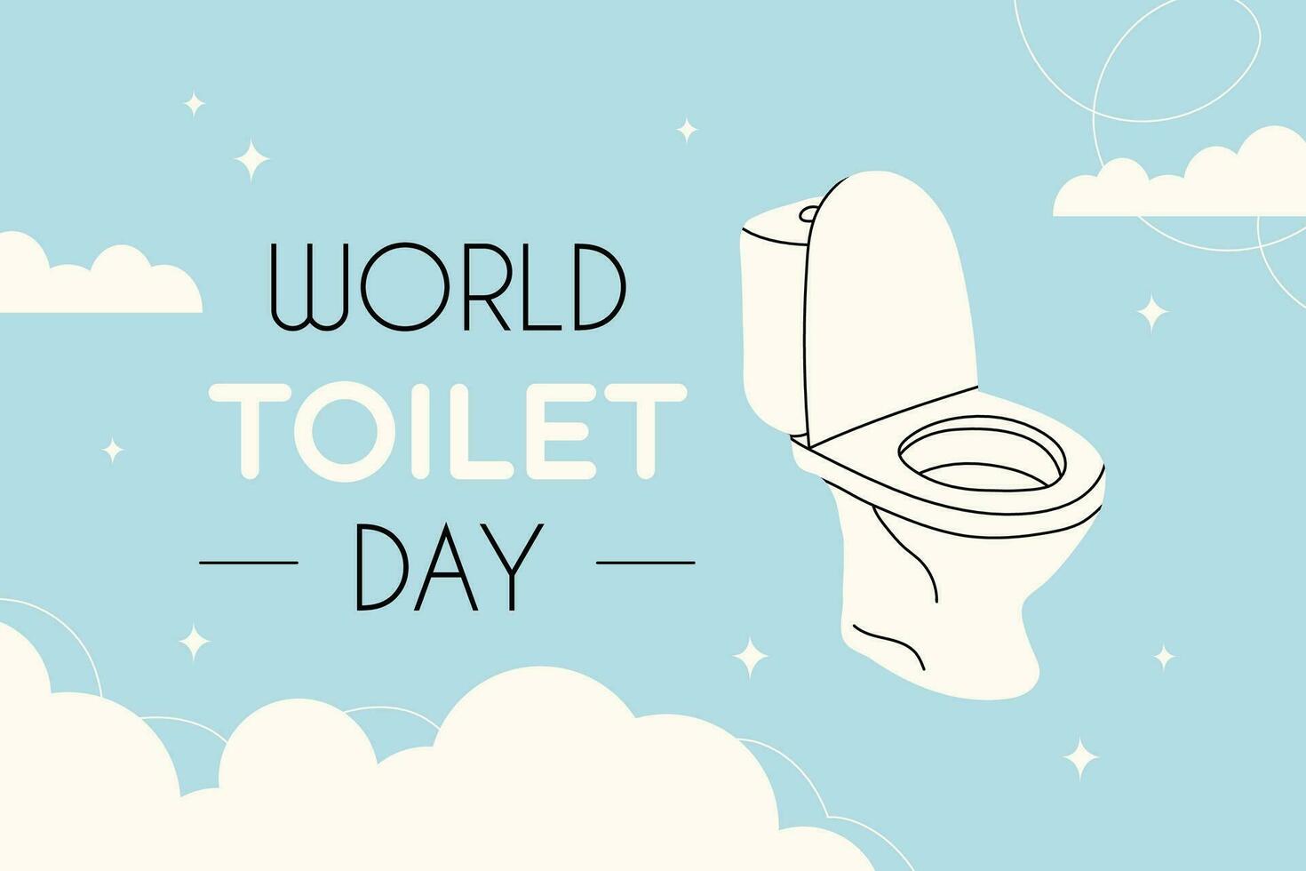 wereld toilet dag. banier met een wit toilet kom Aan een blauw achtergrond met wolken. vakantie concept. november 19. vector voorraad illustratie. sjabloon voor achtergrond, poster met tekst inscriptie.