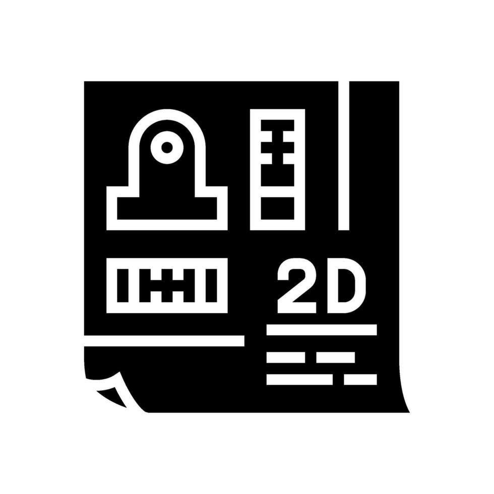 2d het opstellen van bouwkundig tekenaar glyph icoon vector illustratie