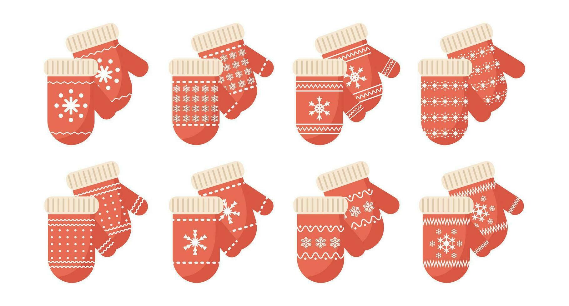 winter wanten met sneeuwvlok ornament, set. winter kleren en accessoires. pictogrammen, vector