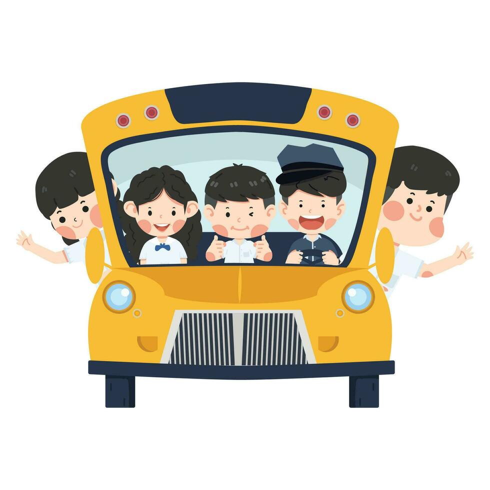 school- bus met kinderen leerling naar school- vector