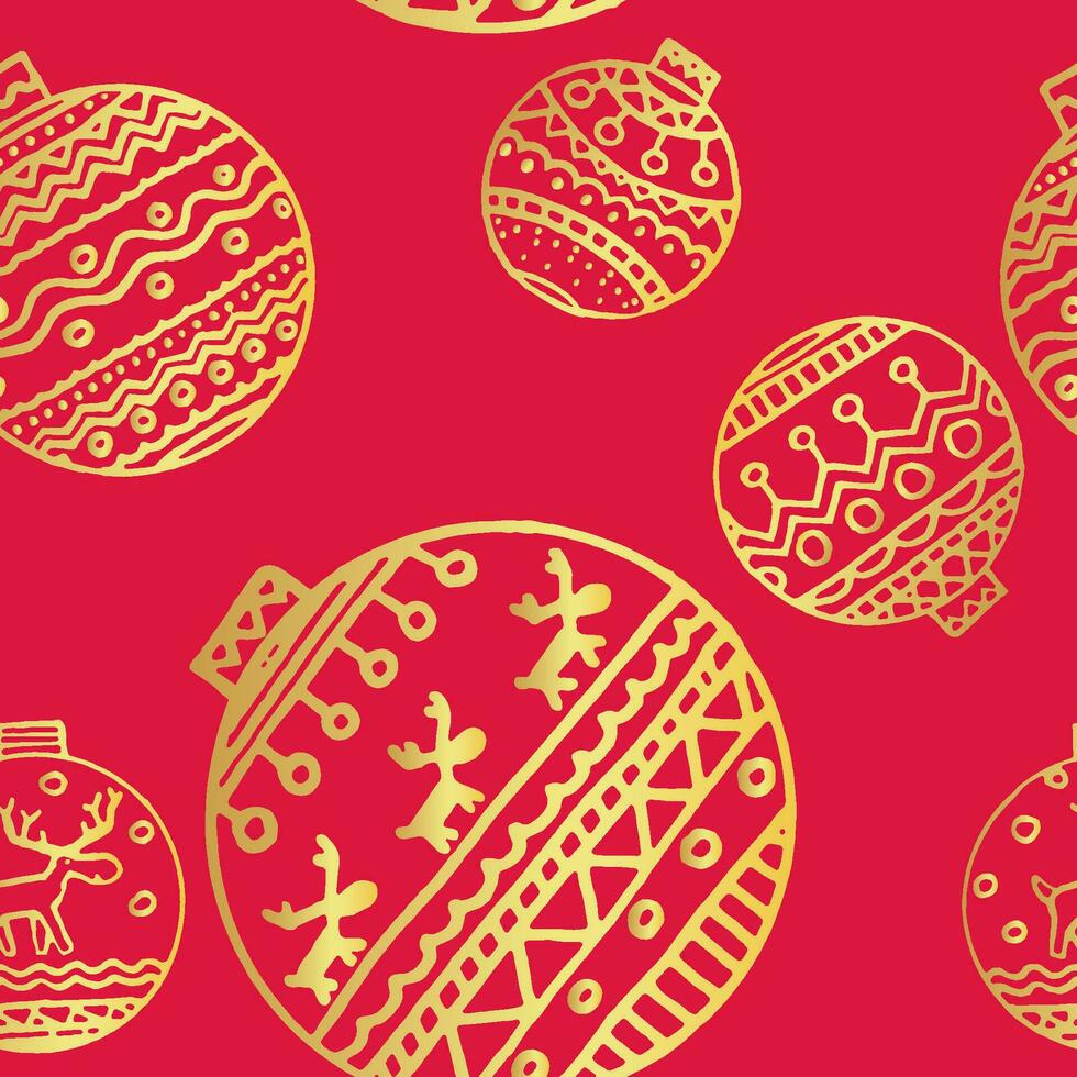 goud Kerstmis decor naadloos patroon. gebruik voor achtergrond, omhulsel papier, dekt, stoffen, ansichtkaarten, briefpapier. helder Scandinavisch decor Aan een rood achtergrond. vector. vector