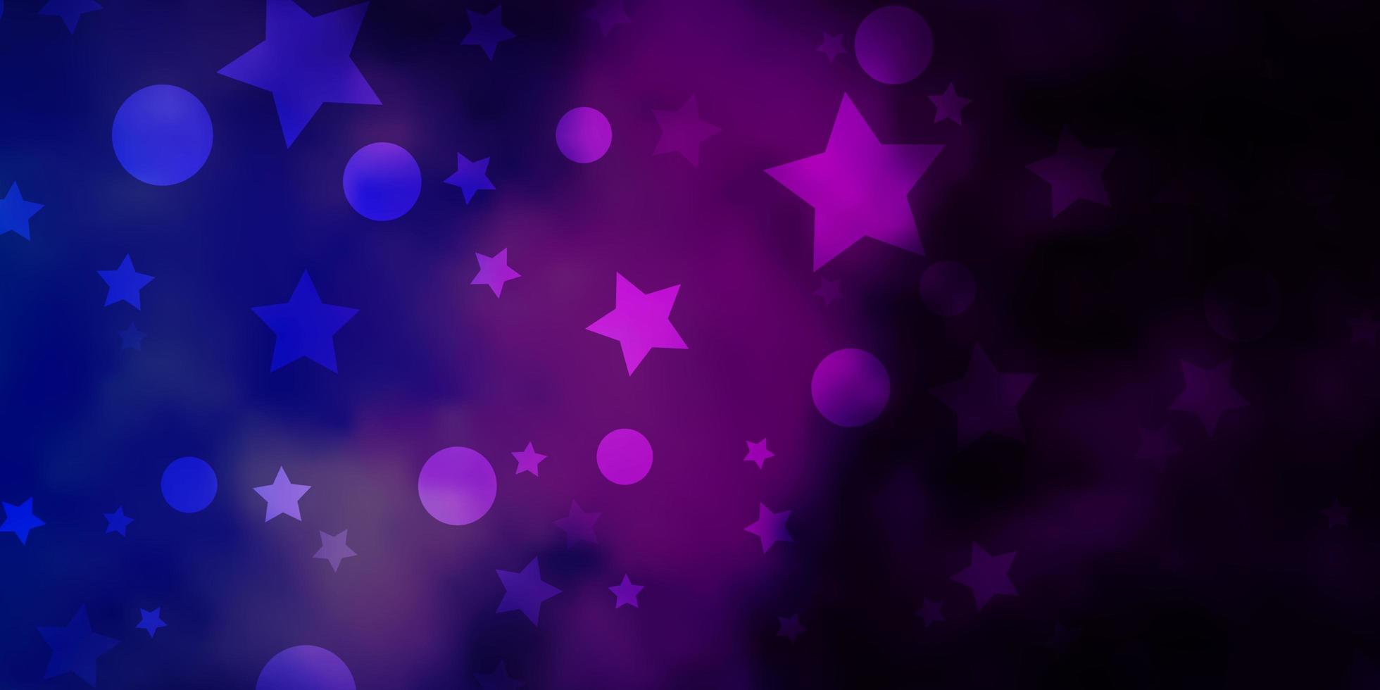 donkerroze, blauwe vectorlay-out met cirkels, sterren. glitter abstracte illustratie met kleurrijke druppels, sterren. sjabloon voor visitekaartjes, websites. vector