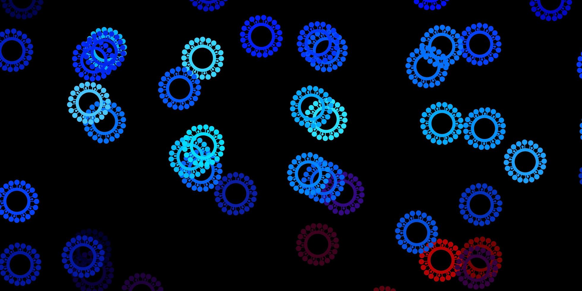 donkerblauwe, rode vectorachtergrond met covid-19 symbolen. vector