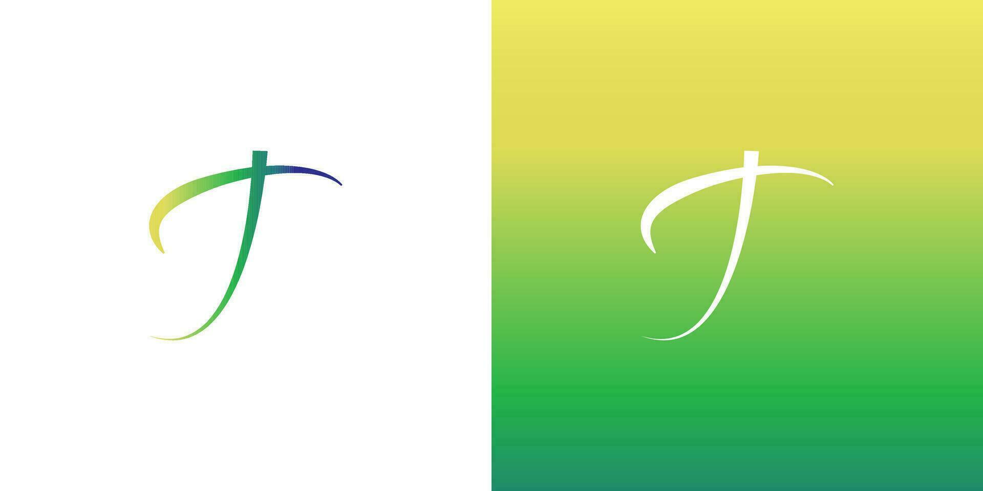 brief t logo met hand- getrokken stijl in geel groen en blauw helling vector