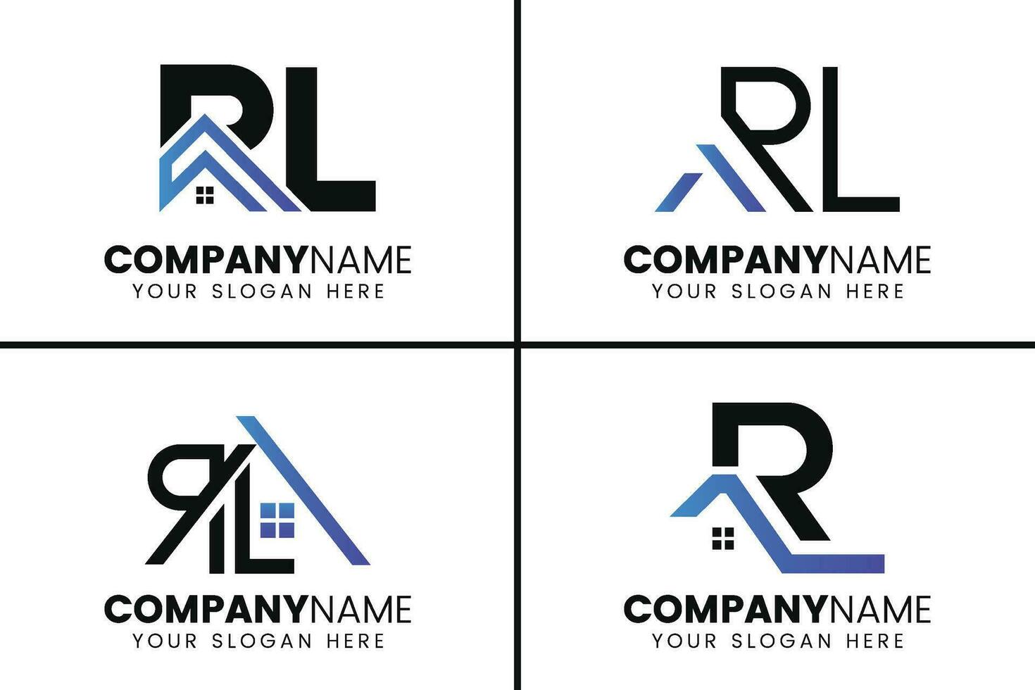 creatief monogram brief rl huis logo ontwerp. vector