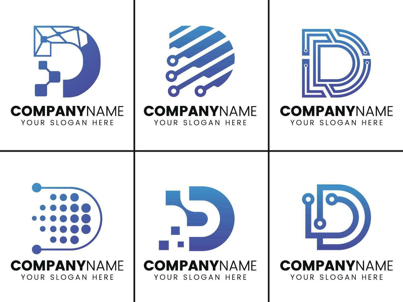 brief d logo ontwerp verzameling vector