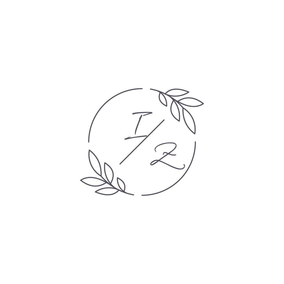 initialen iz monogram bruiloft logo met gemakkelijk blad schets en cirkel stijl vector