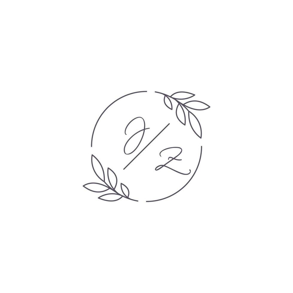 initialen jz monogram bruiloft logo met gemakkelijk blad schets en cirkel stijl vector