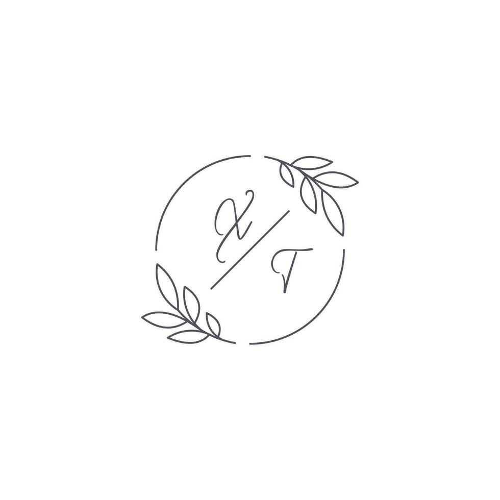 initialen xt monogram bruiloft logo met gemakkelijk blad schets en cirkel stijl vector
