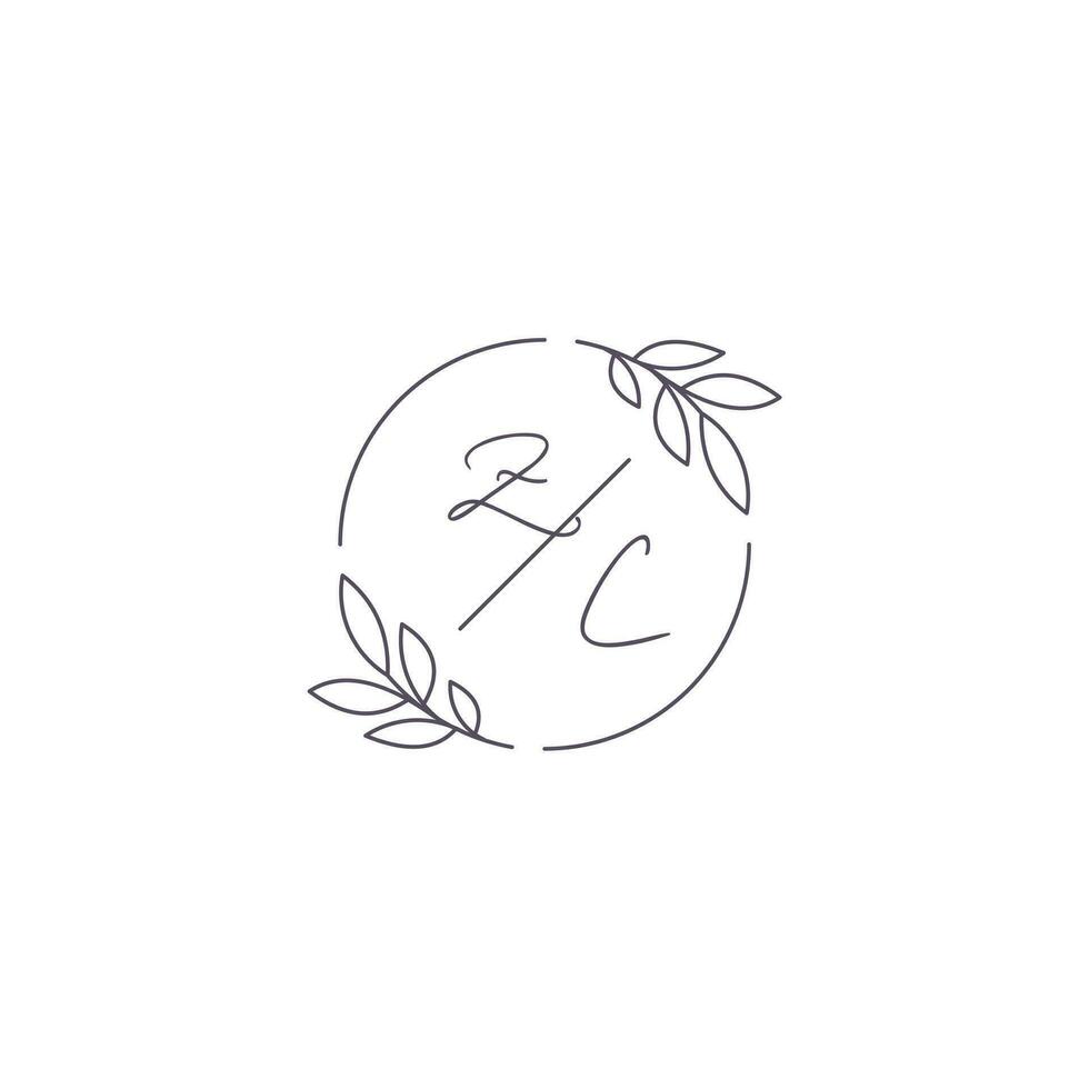 initialen zc monogram bruiloft logo met gemakkelijk blad schets en cirkel stijl vector