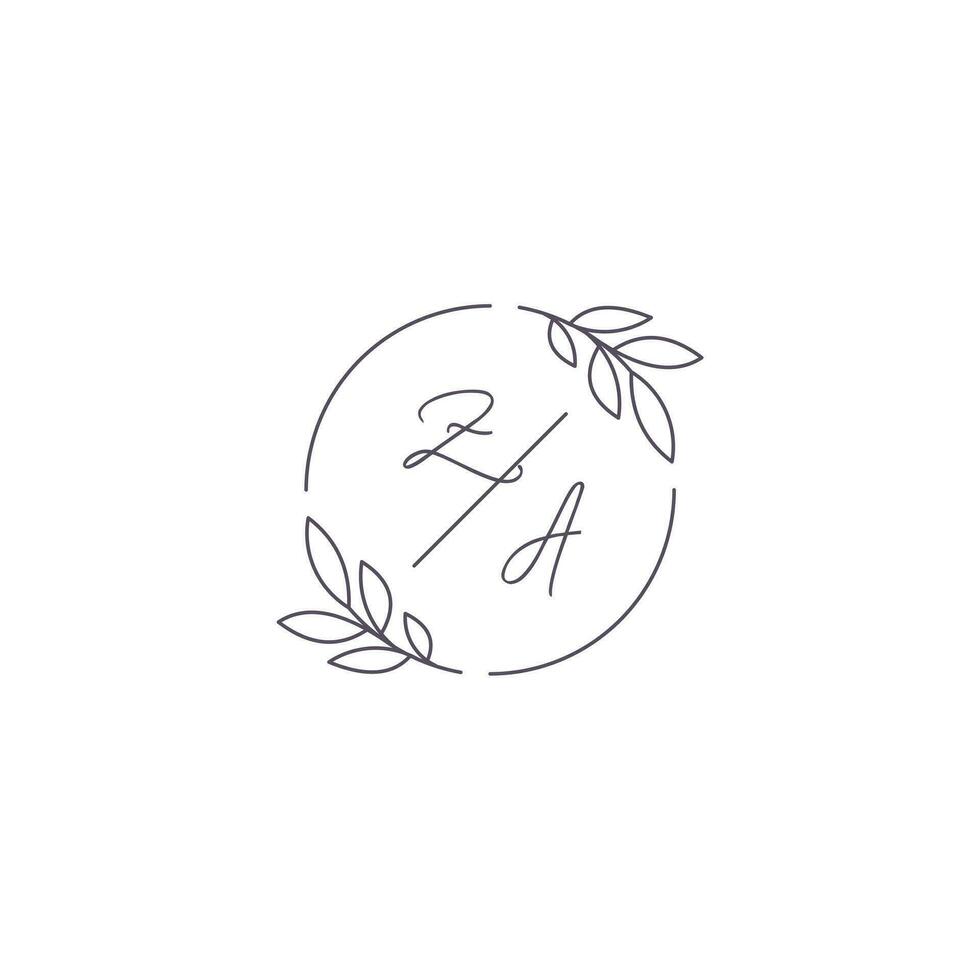 initialen za monogram bruiloft logo met gemakkelijk blad schets en cirkel stijl vector