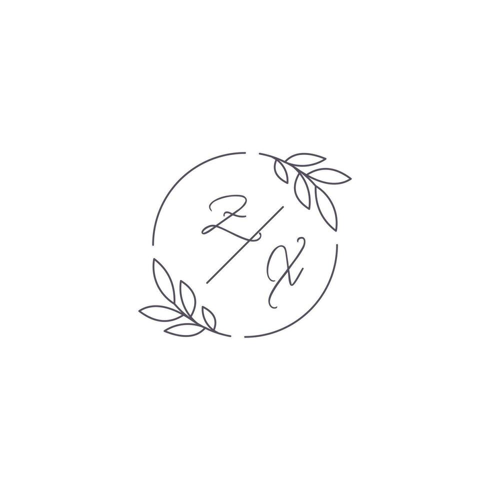 initialen zx monogram bruiloft logo met gemakkelijk blad schets en cirkel stijl vector