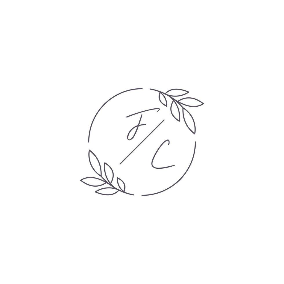 initialen fc monogram bruiloft logo met gemakkelijk blad schets en cirkel stijl vector