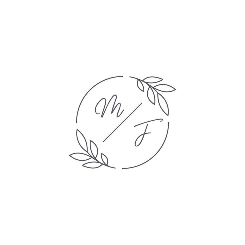 initialen mf monogram bruiloft logo met gemakkelijk blad schets en cirkel stijl vector