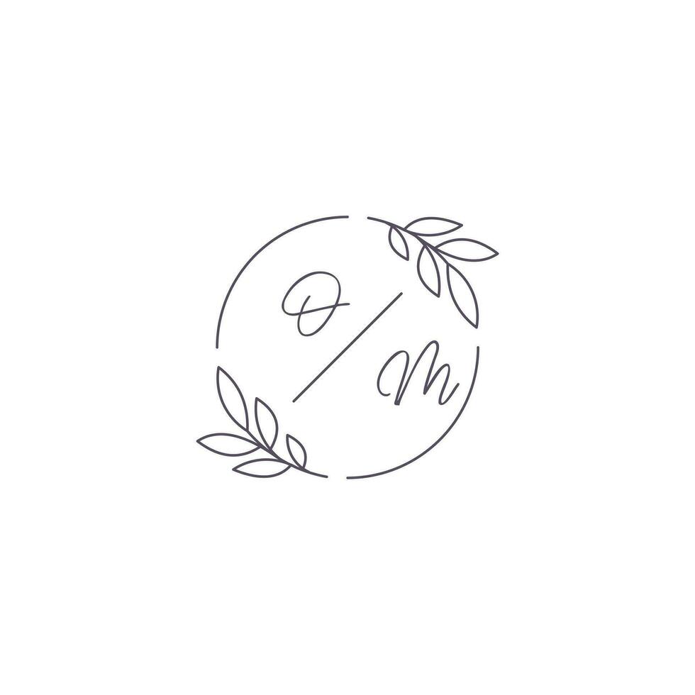 initialen om monogram bruiloft logo met gemakkelijk blad schets en cirkel stijl vector