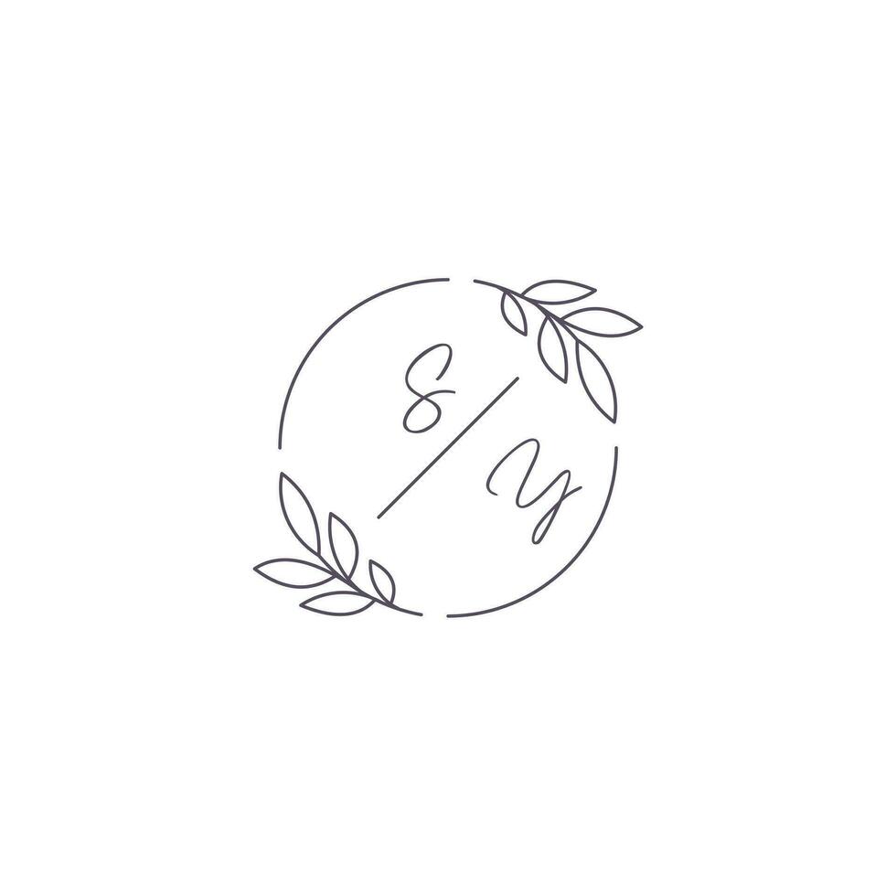 initialen sy monogram bruiloft logo met gemakkelijk blad schets en cirkel stijl vector