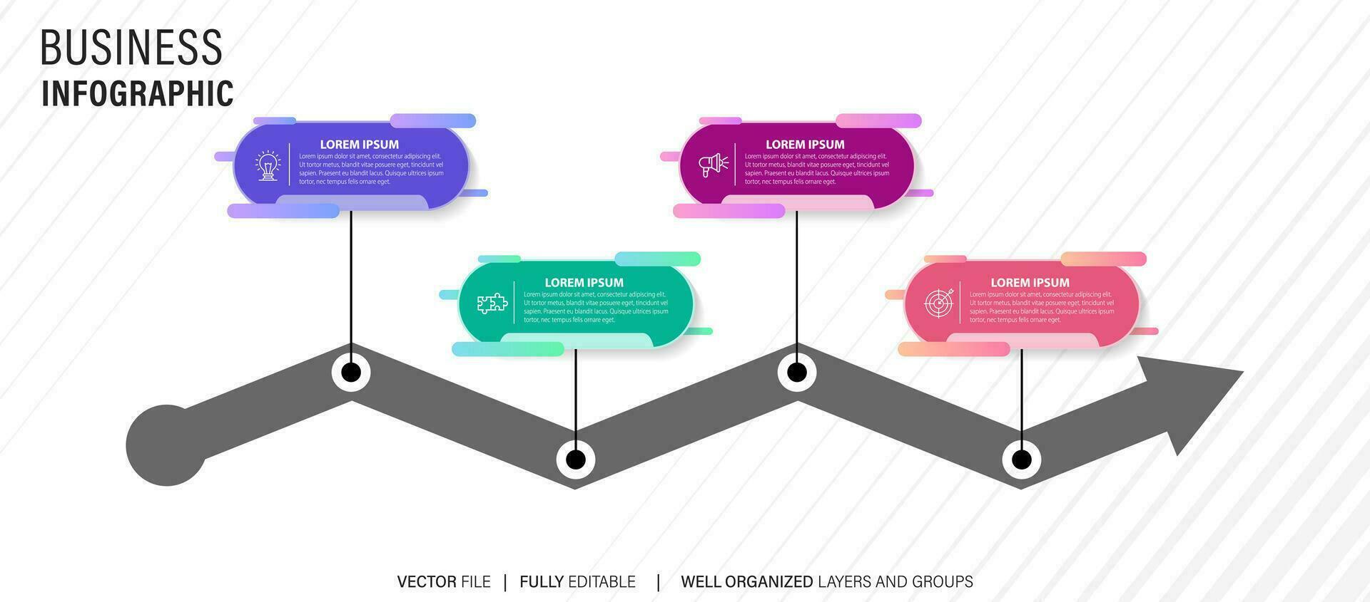 lijn stap infografisch. 4 opties workflow diagram, cirkel tijdlijn aantal infograaf, werkwijze stappen grafiek. lineair vector infographics. werkwijze bestellen infographic pijl en stappen punt illustratie