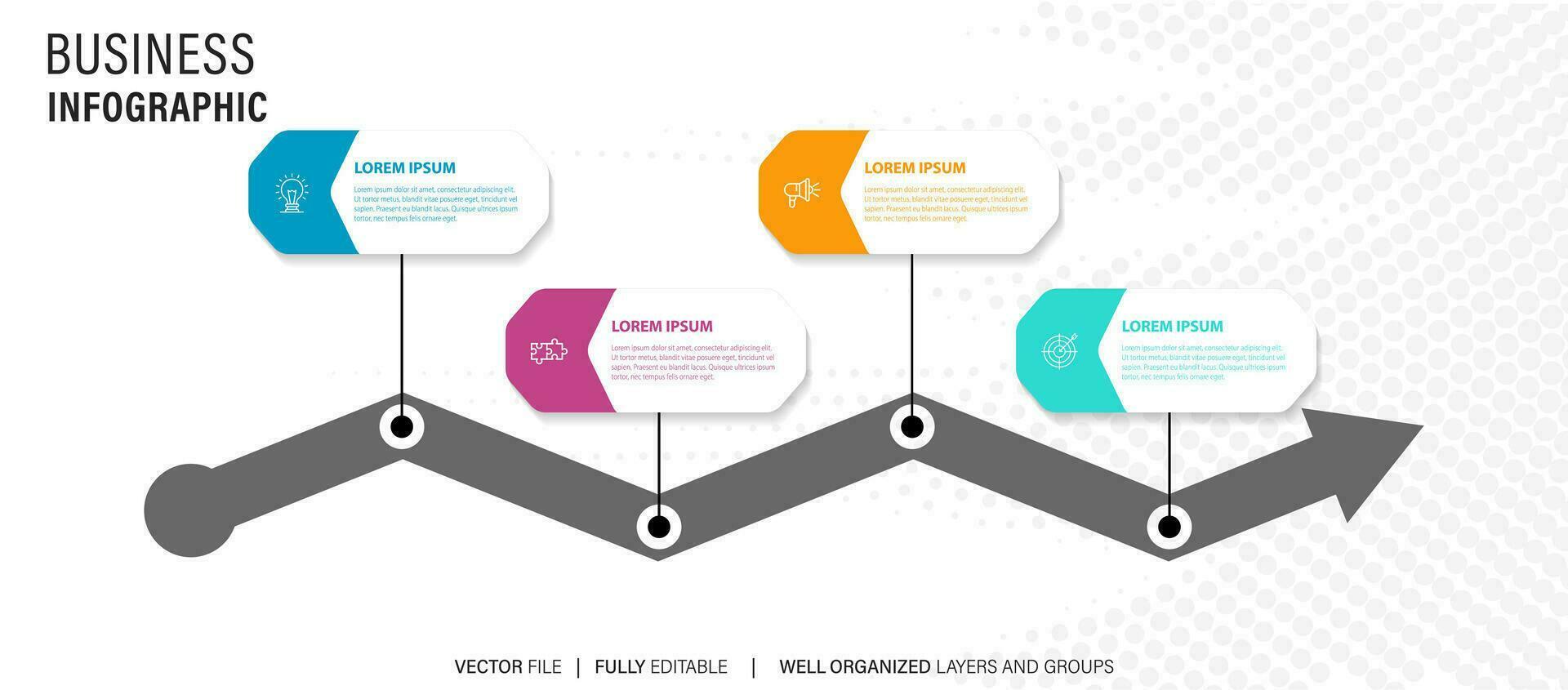 lijn stap infografisch. 4 opties workflow diagram, cirkel tijdlijn aantal infograaf, werkwijze stappen grafiek. lineair vector infographics. werkwijze bestellen infographic pijl en stappen punt illustratie