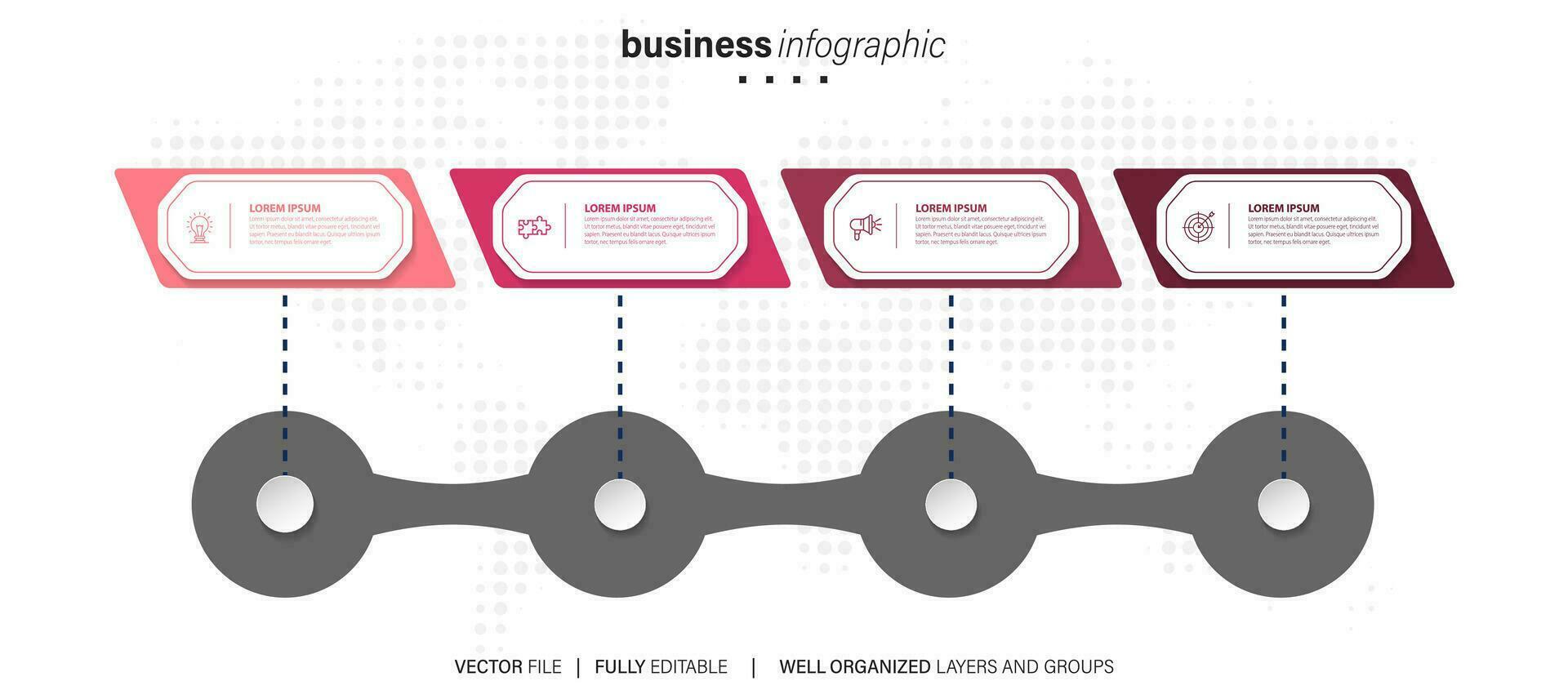 lijn stap infografisch. 4 opties workflow diagram, cirkel tijdlijn aantal infograaf, werkwijze stappen grafiek. lineair vector infographics. werkwijze bestellen infographic pijl en stappen punt illustratie