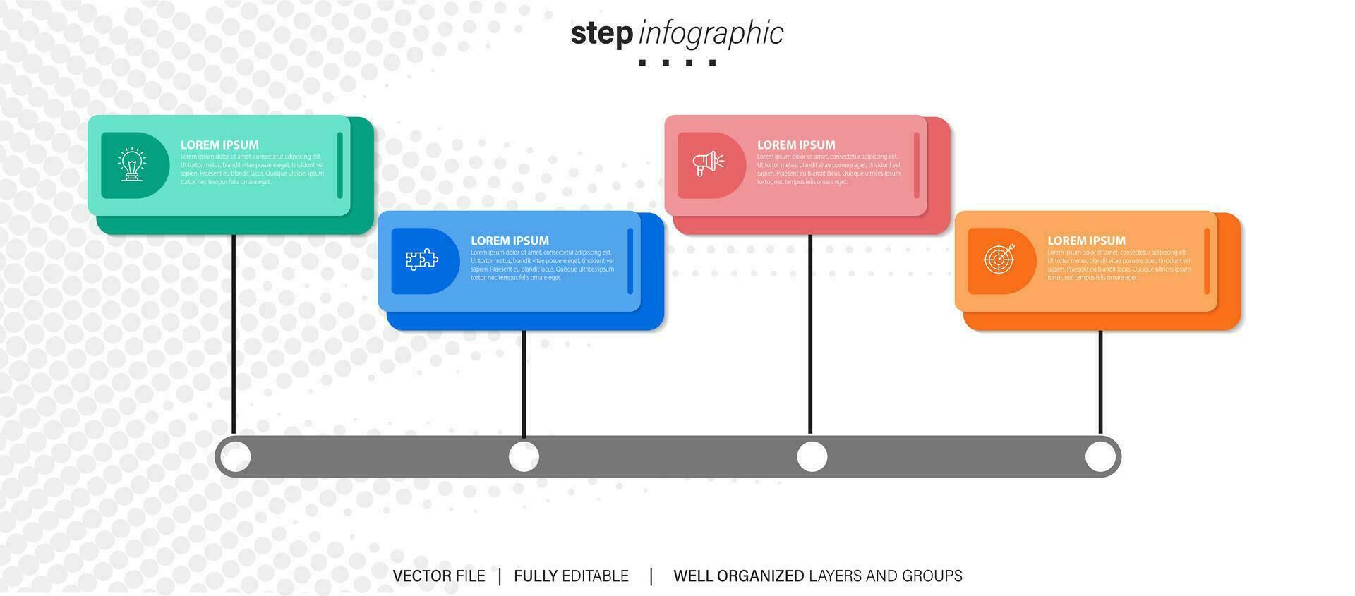 infographic sjabloon 4 stap bedrijf planning naar succes multi gekleurde rechthoeken met icoon. sjabloon achtergrond ontwerp voor marketing, financiën, Product. vector