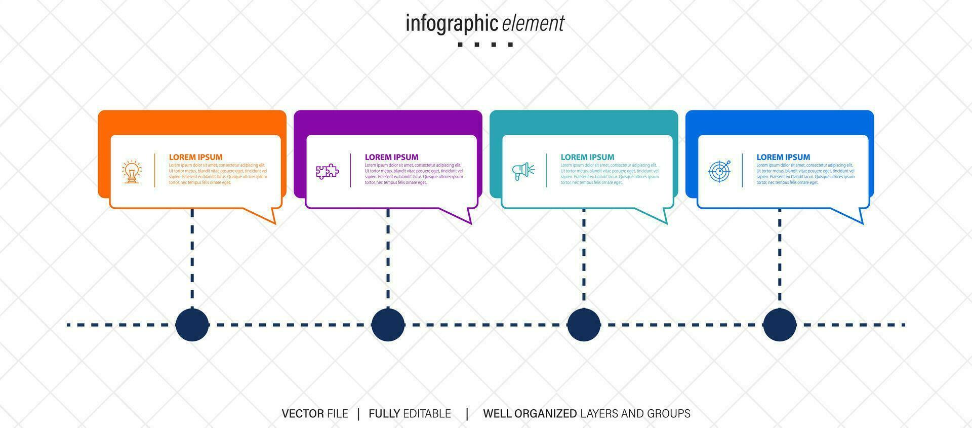 tijdlijn infographic ontwerpelement en nummeropties. bedrijfsconcept met 4 stappen. kan worden gebruikt voor workflowlay-out, diagram, jaarverslag, webdesign. vector zakelijke sjabloon voor presentatie.