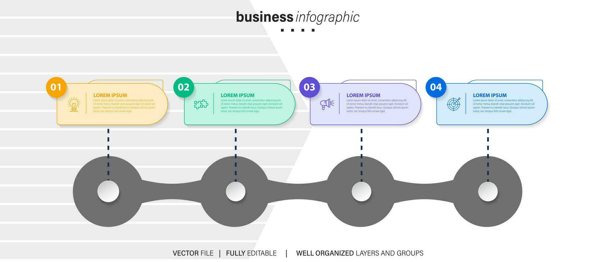 tabel tijdlijn infographic sjabloon of element met 4 projecteren, werkwijze, stap, keuze, kleurrijk bar, pijl, minimaal, modern stijl voor uitverkoop schuiven, planner, werkstroom, stappenplan, web vector