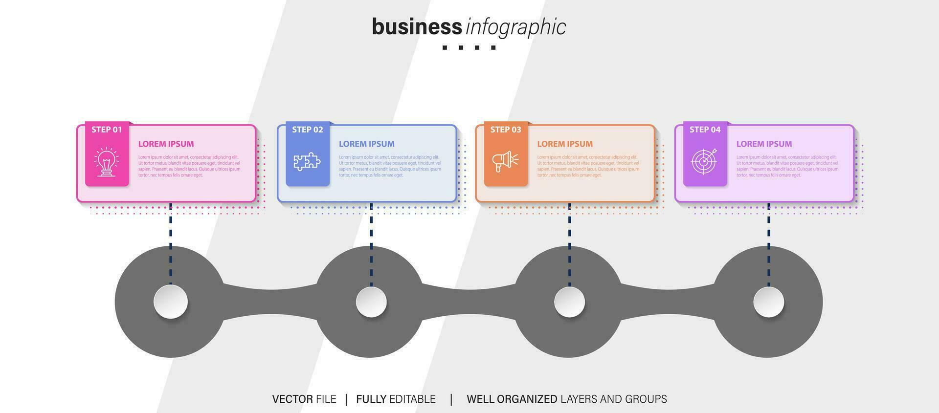 tabel tijdlijn infographic sjabloon of element met 4 projecteren, werkwijze, stap, keuze, kleurrijk bar, pijl, minimaal, modern stijl voor uitverkoop schuiven, planner, werkstroom, stappenplan, web vector