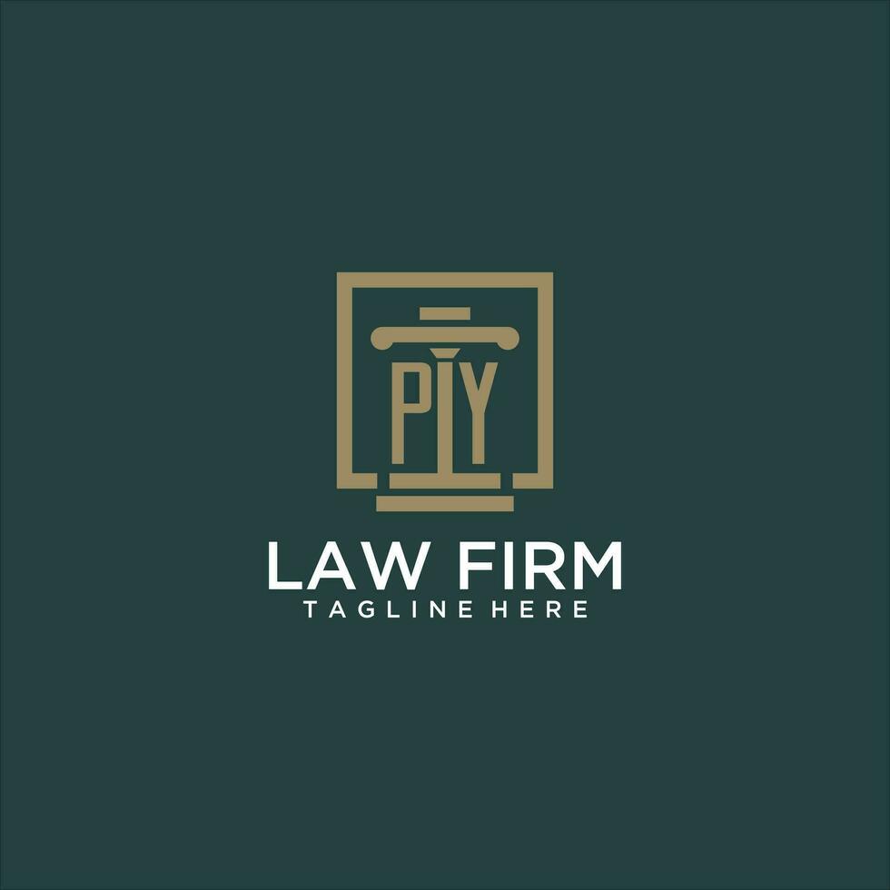 py eerste monogram logo voor advocatenkantoor met pijler ontwerp in creatief plein vector