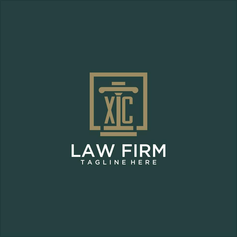 xc eerste monogram logo voor advocatenkantoor met pijler ontwerp in creatief plein vector