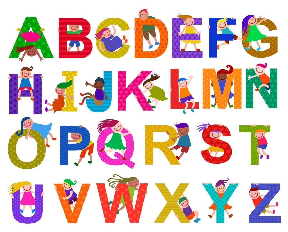 Alfabetletters voor schattige kinderen vector