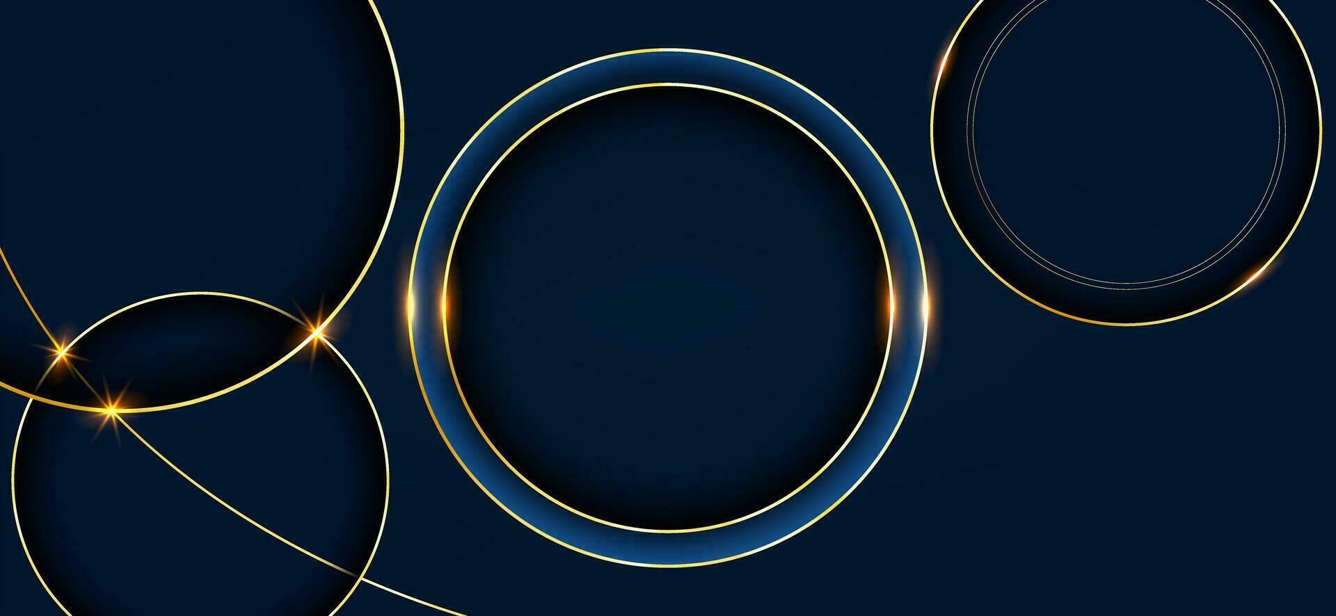 abstract luxueus cirkel gouden lijnen Aan ontwerp donker blauw achtergrond. vector illustratie