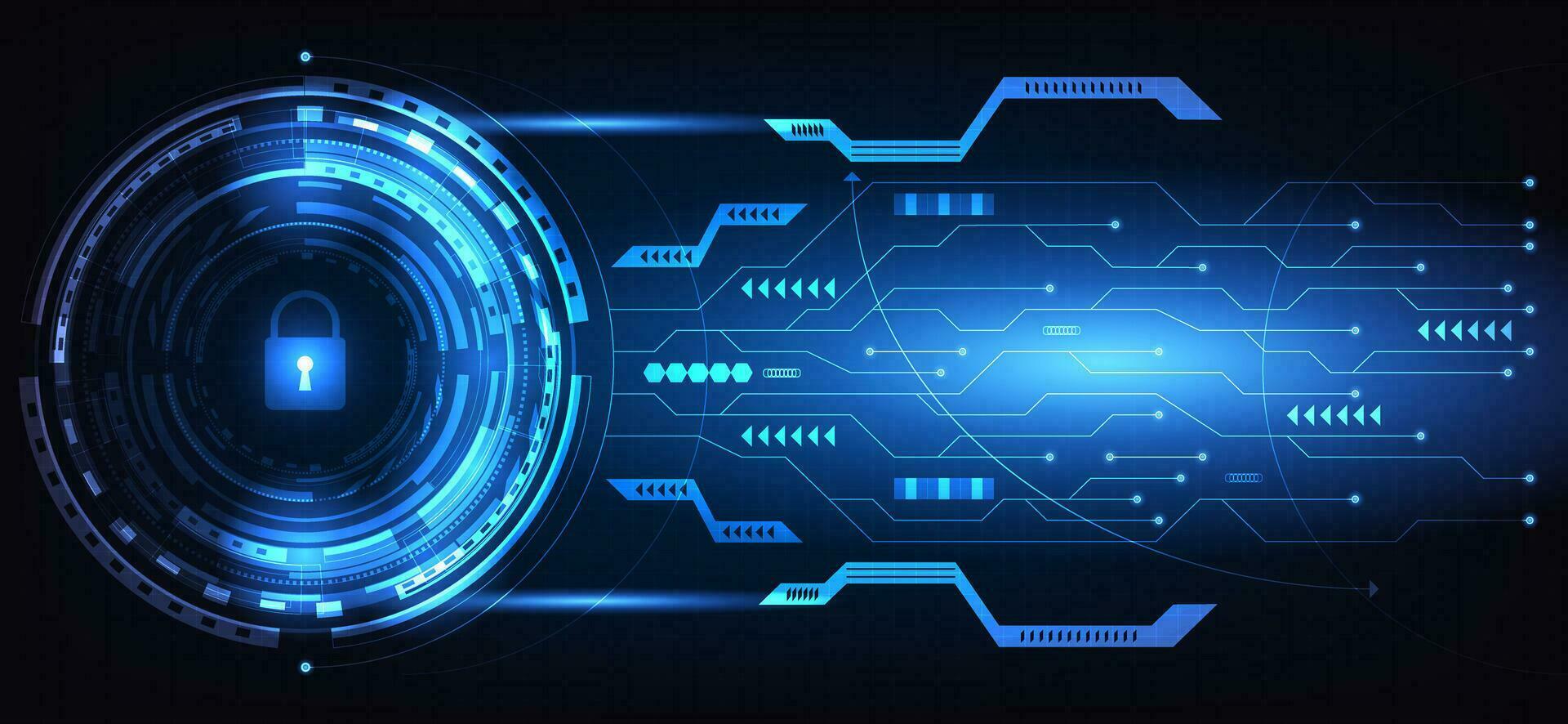 abstract technologie hangslot hi-tech futuristische cyber veiligheid sleutel en elektronisch stroomkring donker blauw achtergrond vector illustratie