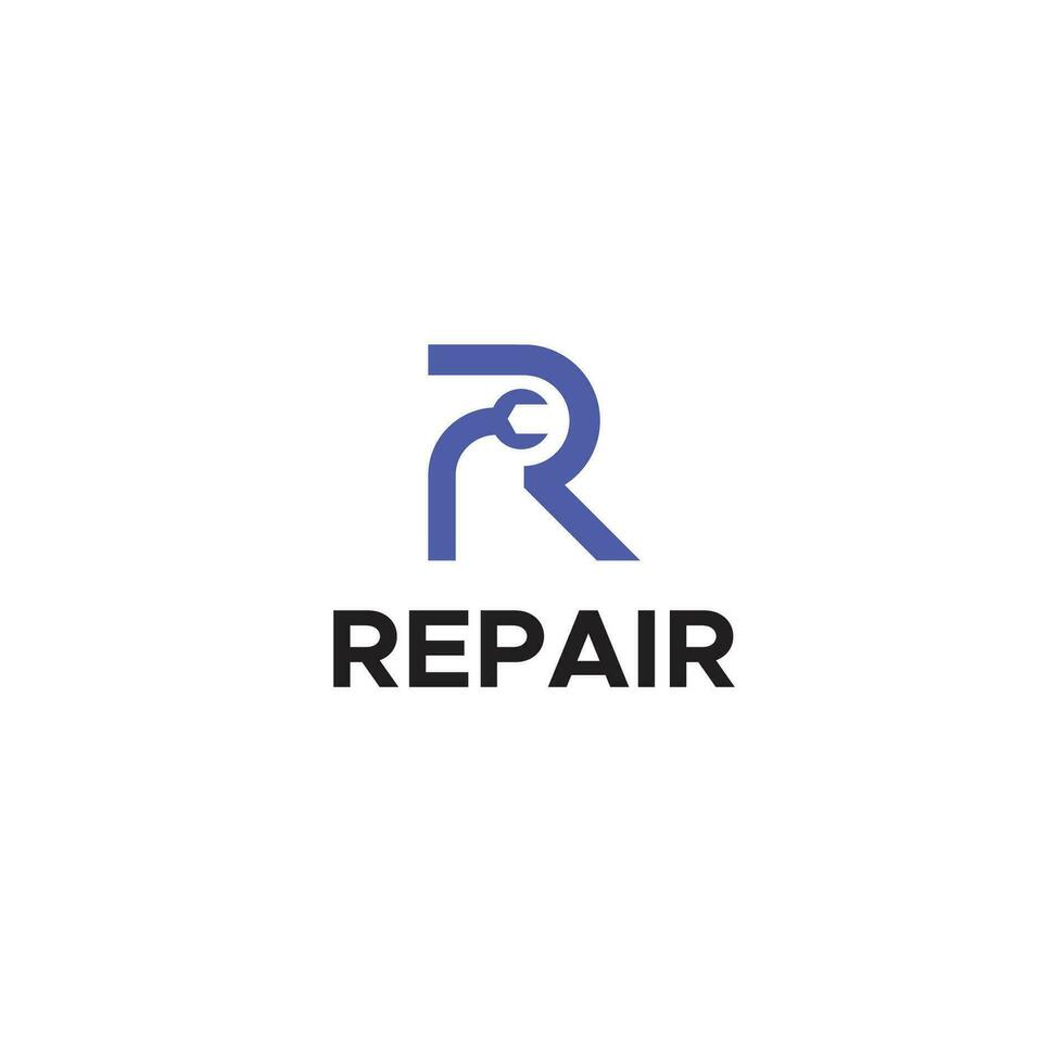 brief r logo met de moersleutel binnen voor reparatie onderhoud bedrijf. vector