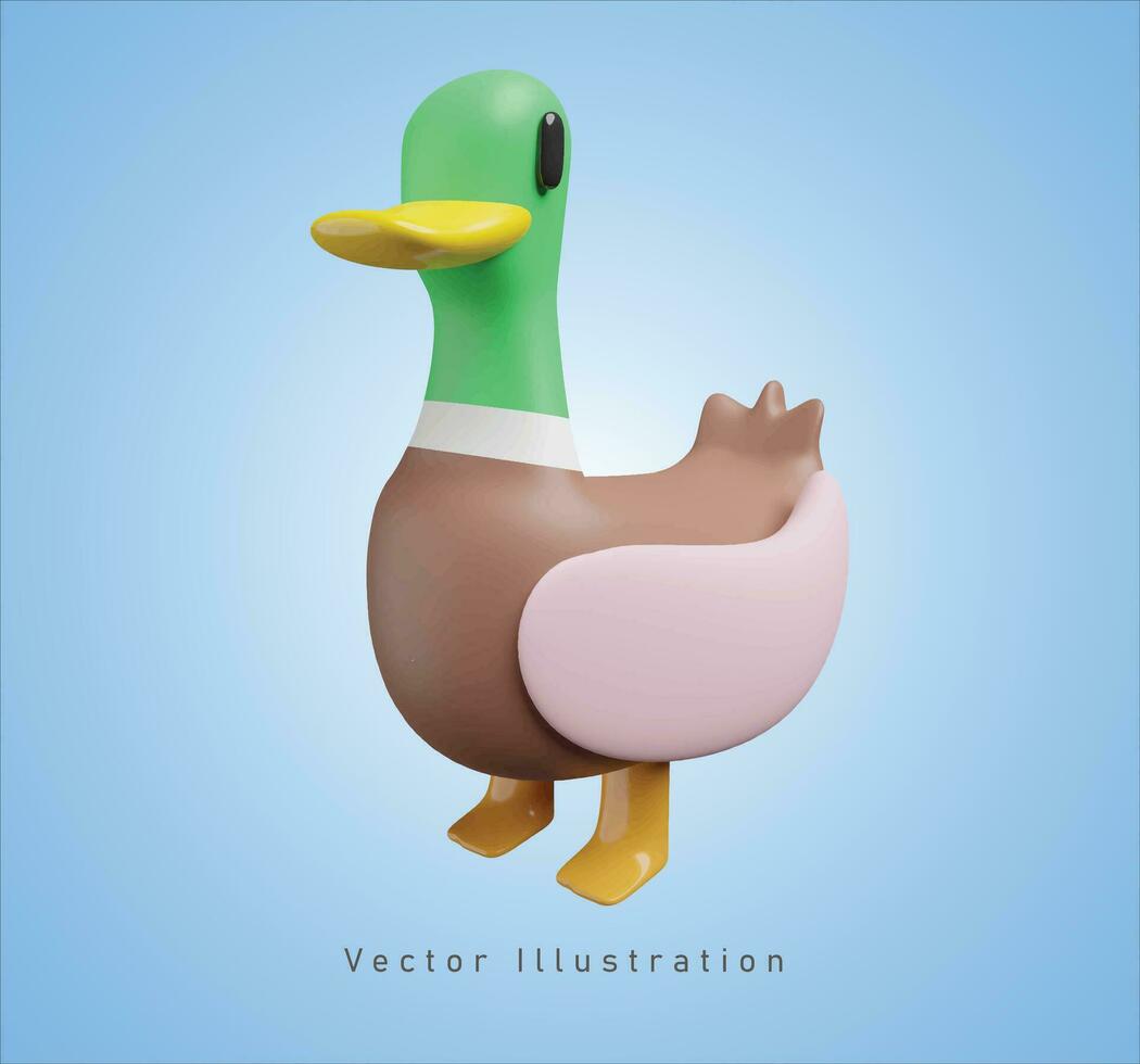 schattig eend in 3d vector illustratie