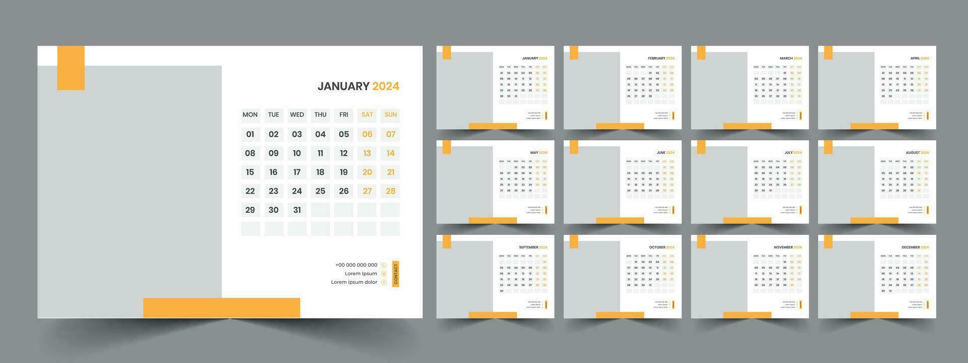 kalender 2024 ontwerper zakelijke sjabloon ontwerp set. week begint Aan maandag. sjabloon voor jaar- kalender 2024 vector