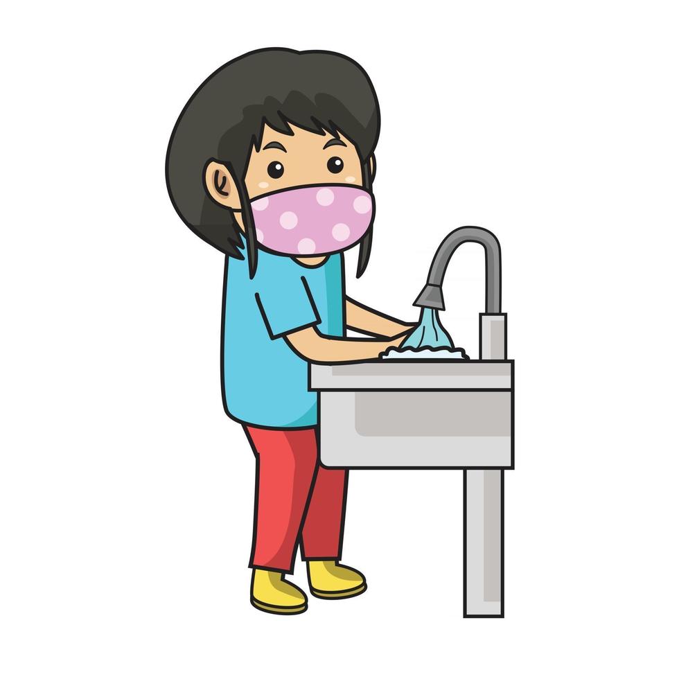 kind de hand wassen, na het spelen in de speeltuin met behulp van mask.character illustratie. vector