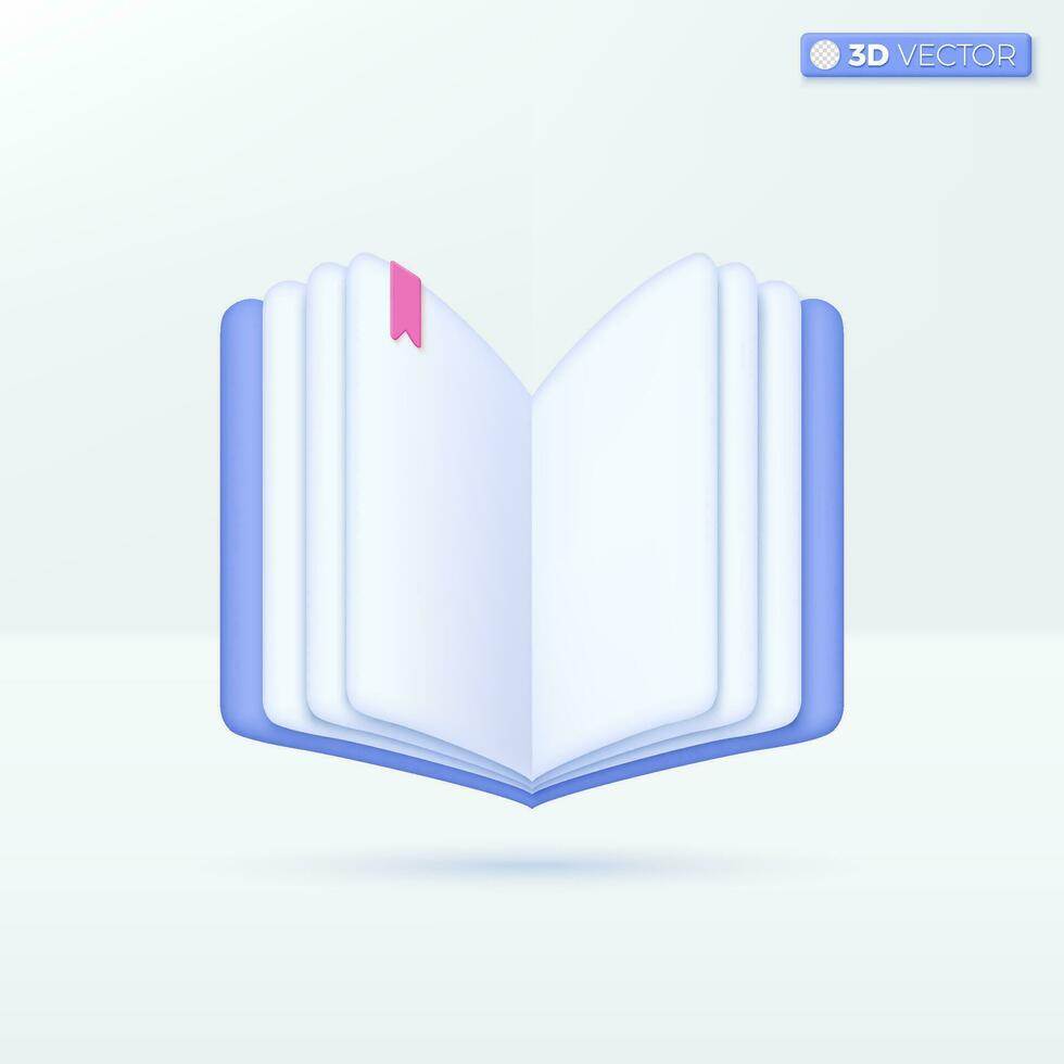 Open boek of dagboek icoon symbool. papier blanco, bladwijzer, e-boek, tijdschrift, libraly onderwijs concept. 3d vector geïsoleerd illustratie ontwerp. tekenfilm pastel minimaal stijl. voor ontwerp ux, ui, afdrukken advertentie.