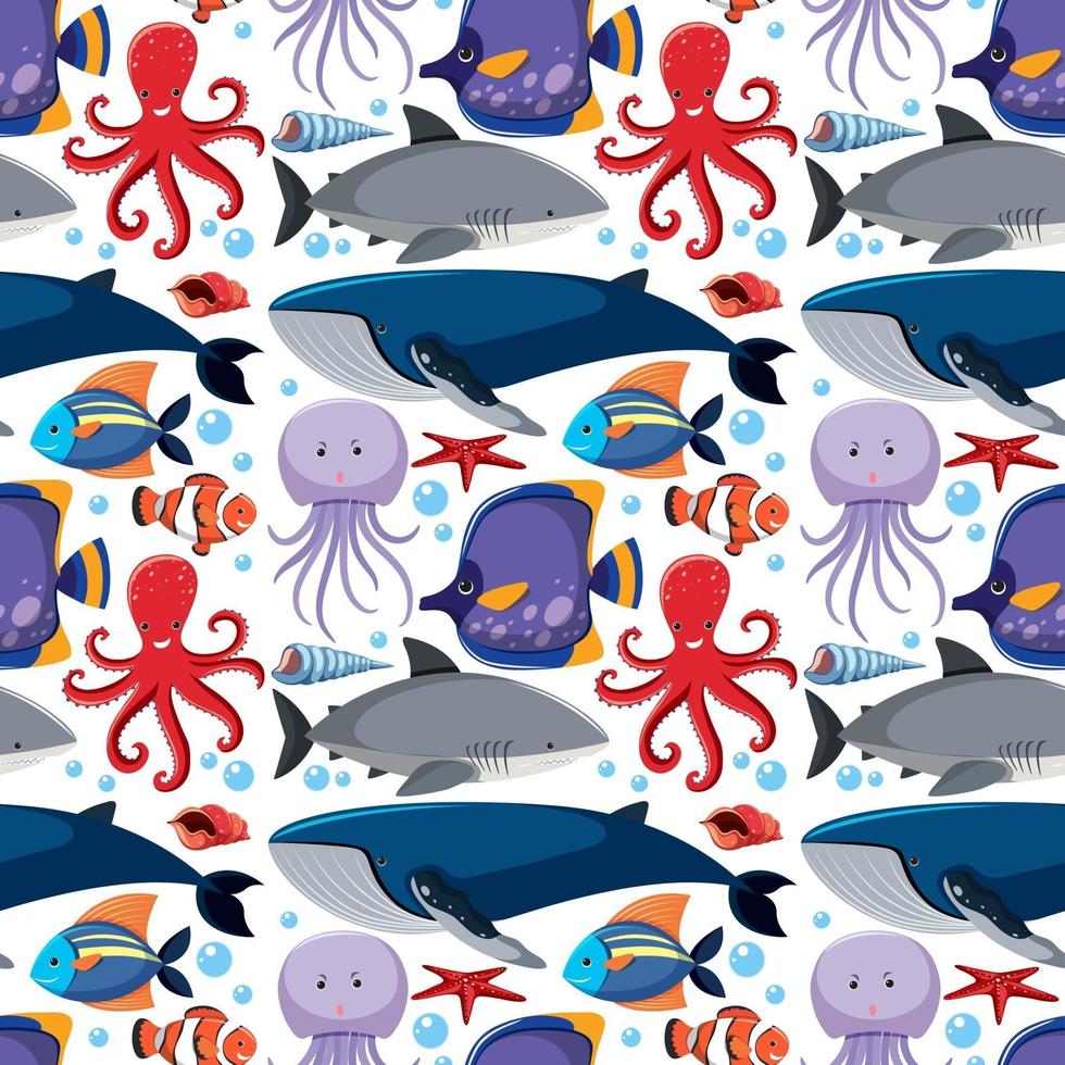 cartoon zeeleven naadloos patroon met zeedieren vector