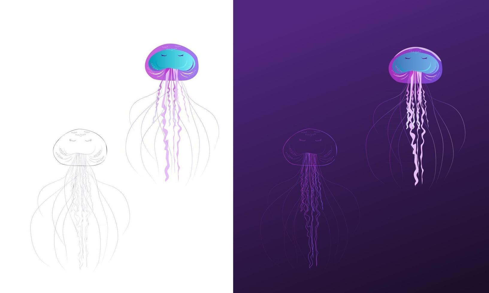 een groep gradiëntkwallen in verschillende kleuren en stijlen vector