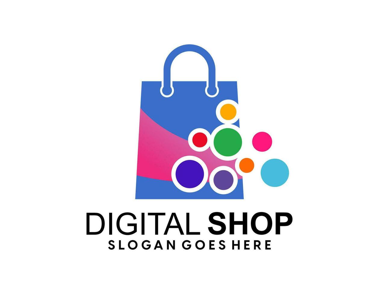 creatief modern abstract e-commerce logo-ontwerp, kleurrijke gradiënt online boodschappentas logo-ontwerpsjabloon vector