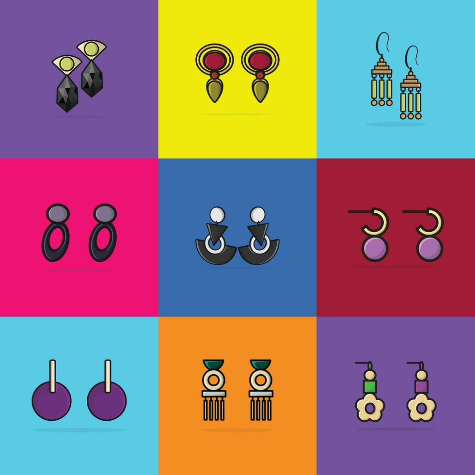 kleurrijk oorbellen verzameling vector illustratie. evenement oorbellen partij slijtage sieraden ontwerp. schoonheid mode voorwerpen reeks icoon concept.