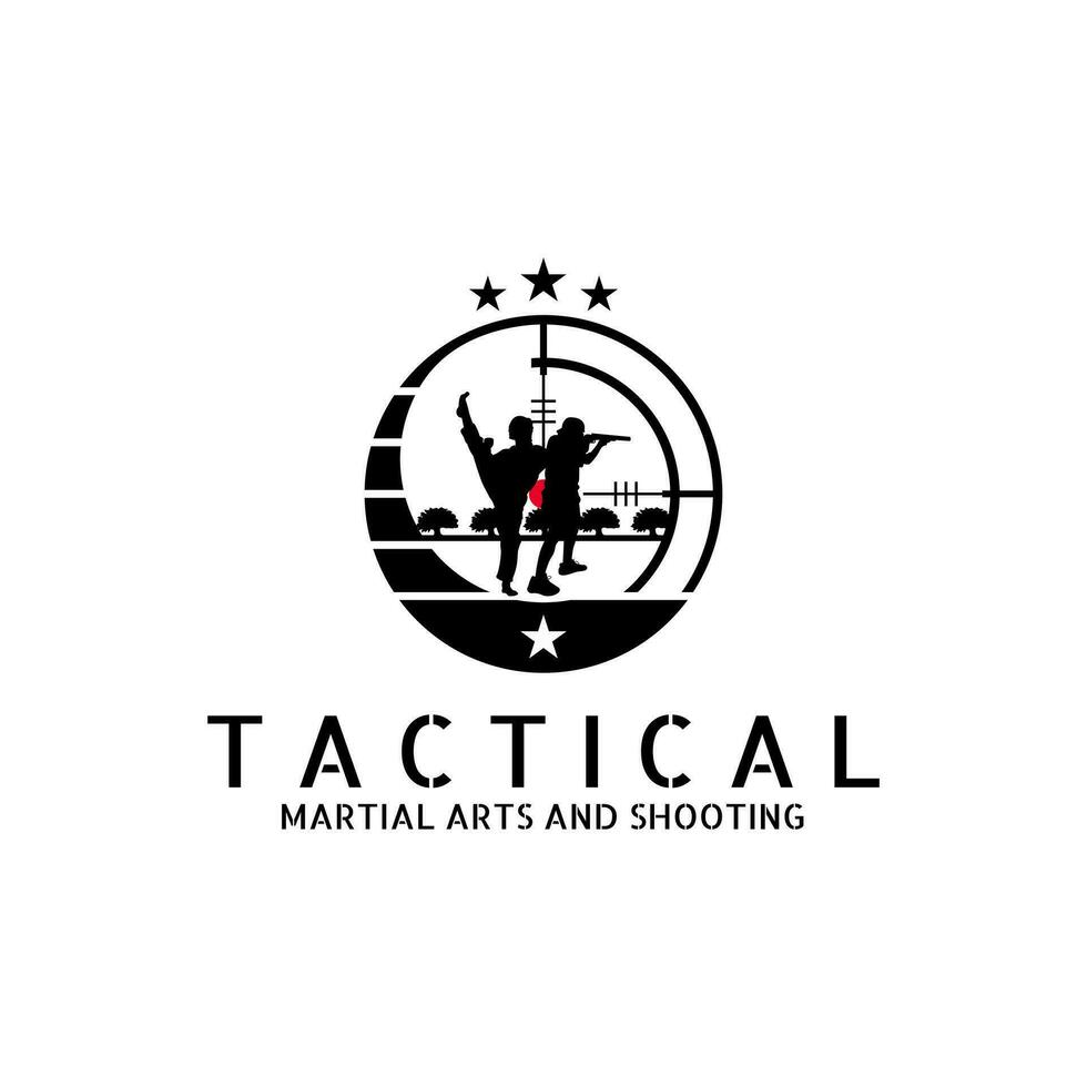 krijgshaftig kunsten silhouet logo met het schieten oefening. vector