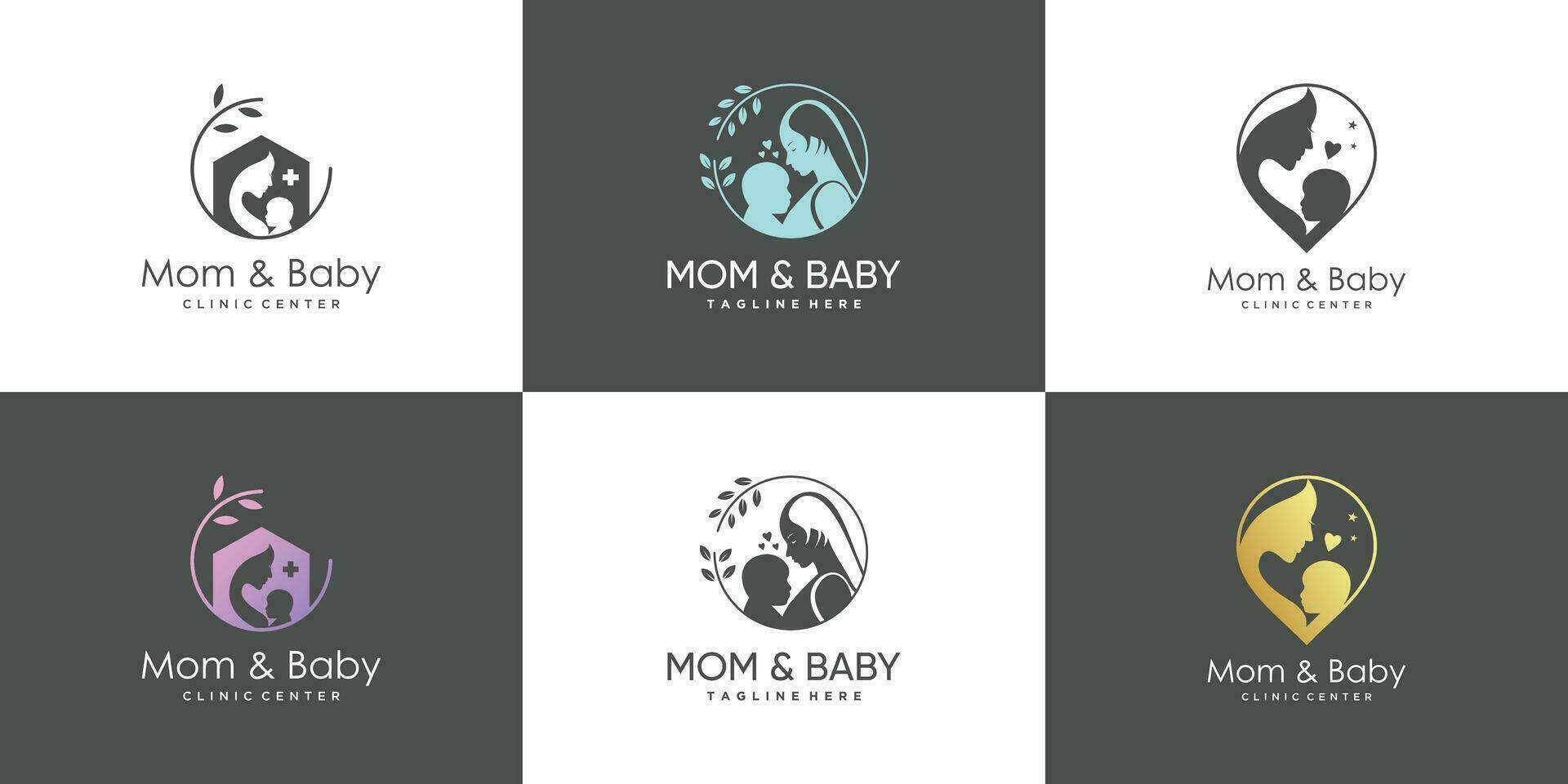 mam en baby logo ontwerp verzameling met modern uniek stijl premie vector