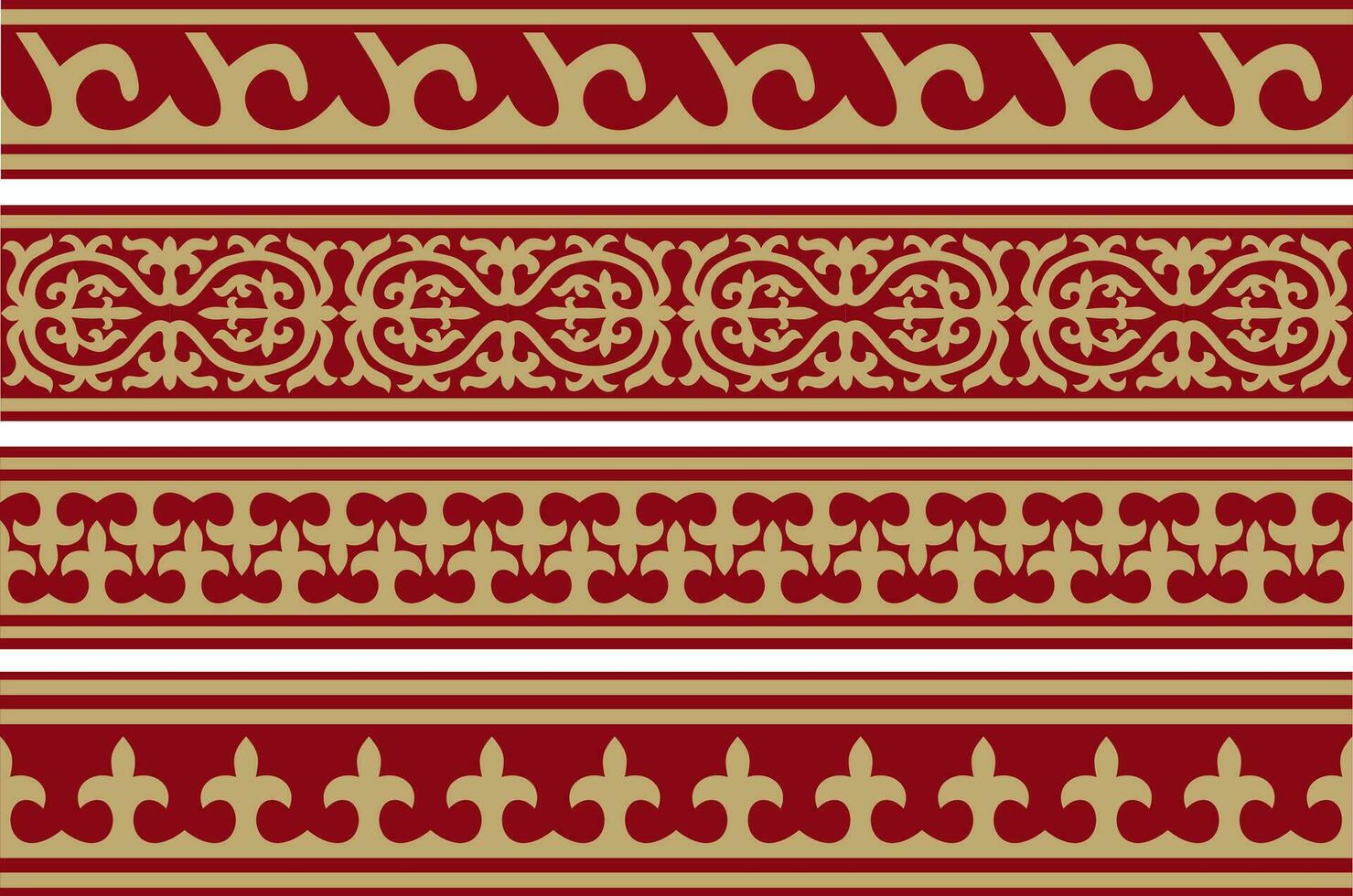 vector rood en goud naadloos Kazachs nationaal ornament. etnisch eindeloos patroon van de volkeren van de Super goed steppe, .mongolen, Kirgizisch, kalmyks, begraven. cirkel, kader grens.