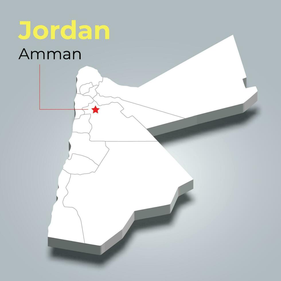 Jordanië 3d kaart met borders van Regio's vector