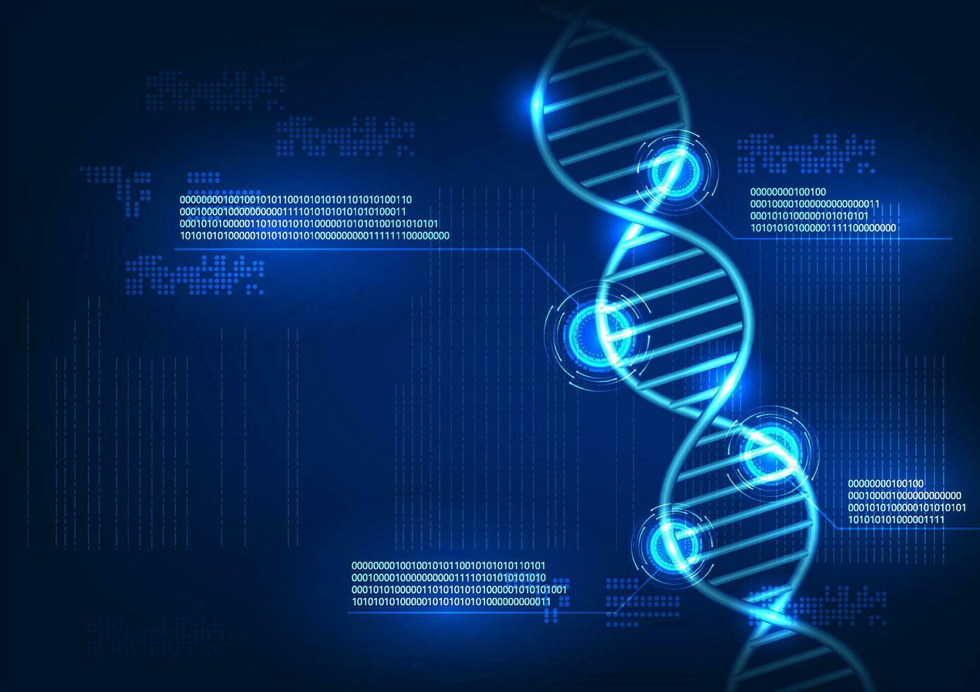 medisch technologie dna heeft een koppeling met een aantal code, welke vertegenwoordigt een medisch technologie dat shows dna informatie. naar brengen informatie naar Onderzoek en denken van geneesmiddelen naar traktatie patiënten vector