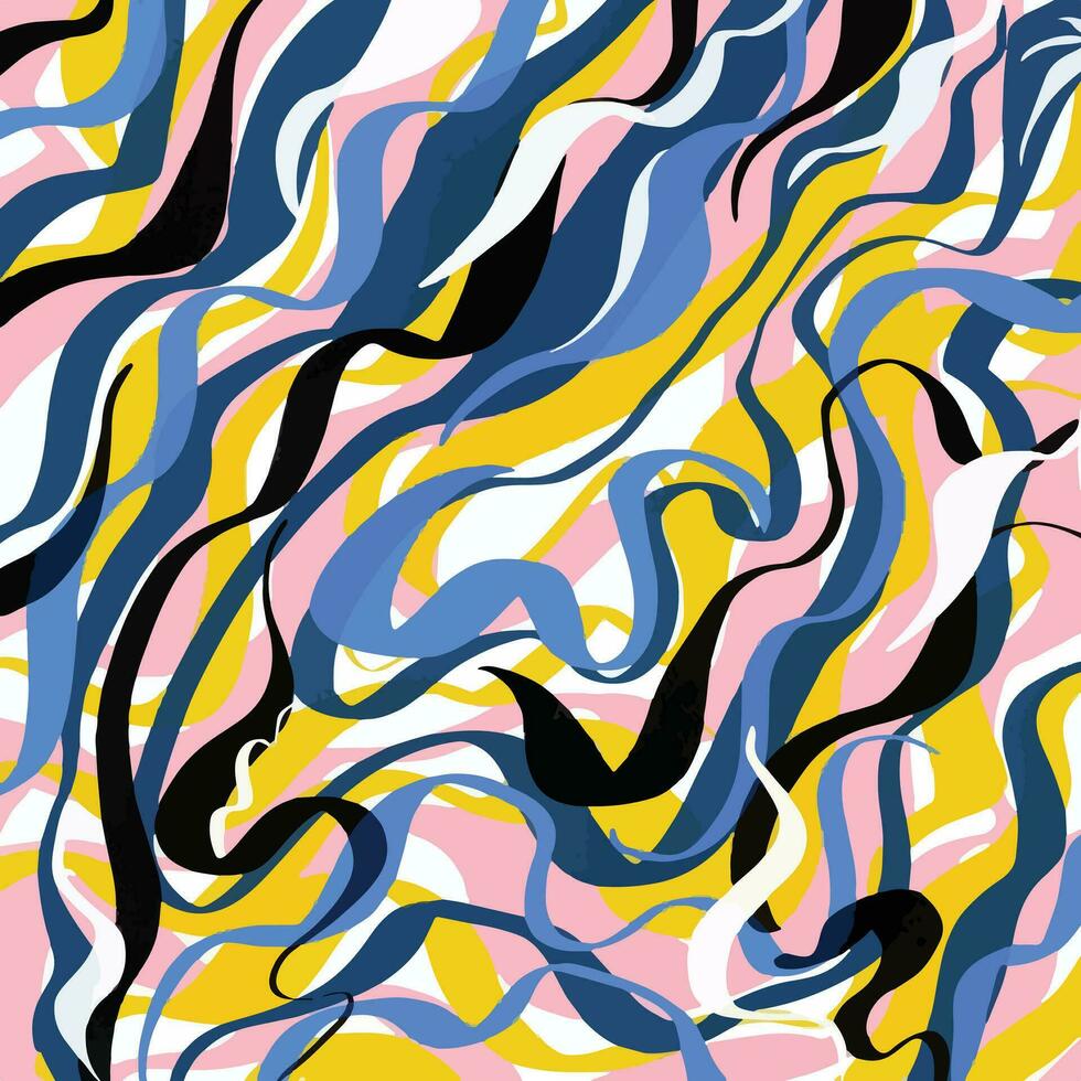 abstract borstel beroerte lijnen met blauw, roze, zwart, geel, en wit kleuren geïsoleerd Aan plein sjabloon. gemakkelijk vlak vector behang voor poster omslag, website sjabloon, sociaal media na.